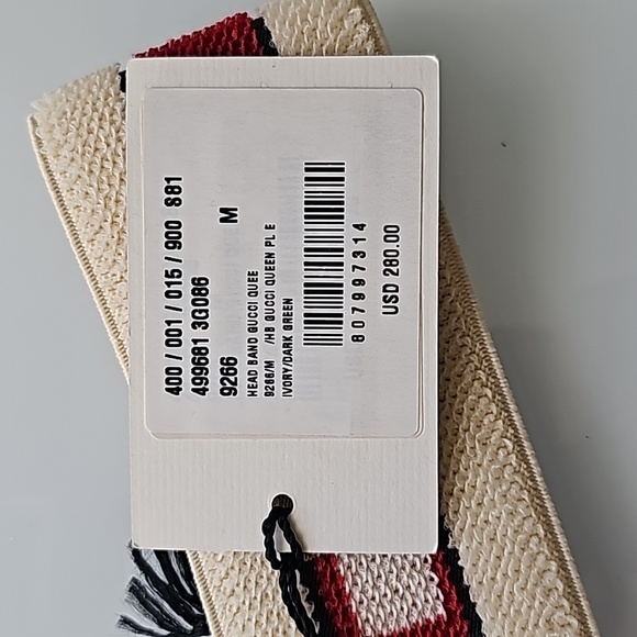 Gucci Red, Green, and Ivory Monogram Logo Elastic Headband Unisex - Picture 7 of 7